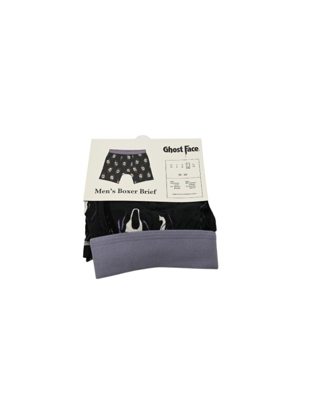 NIP Bioworld Ghost Face Boxer Briefs Sz L 36-38" Black Scream Horror Graphic